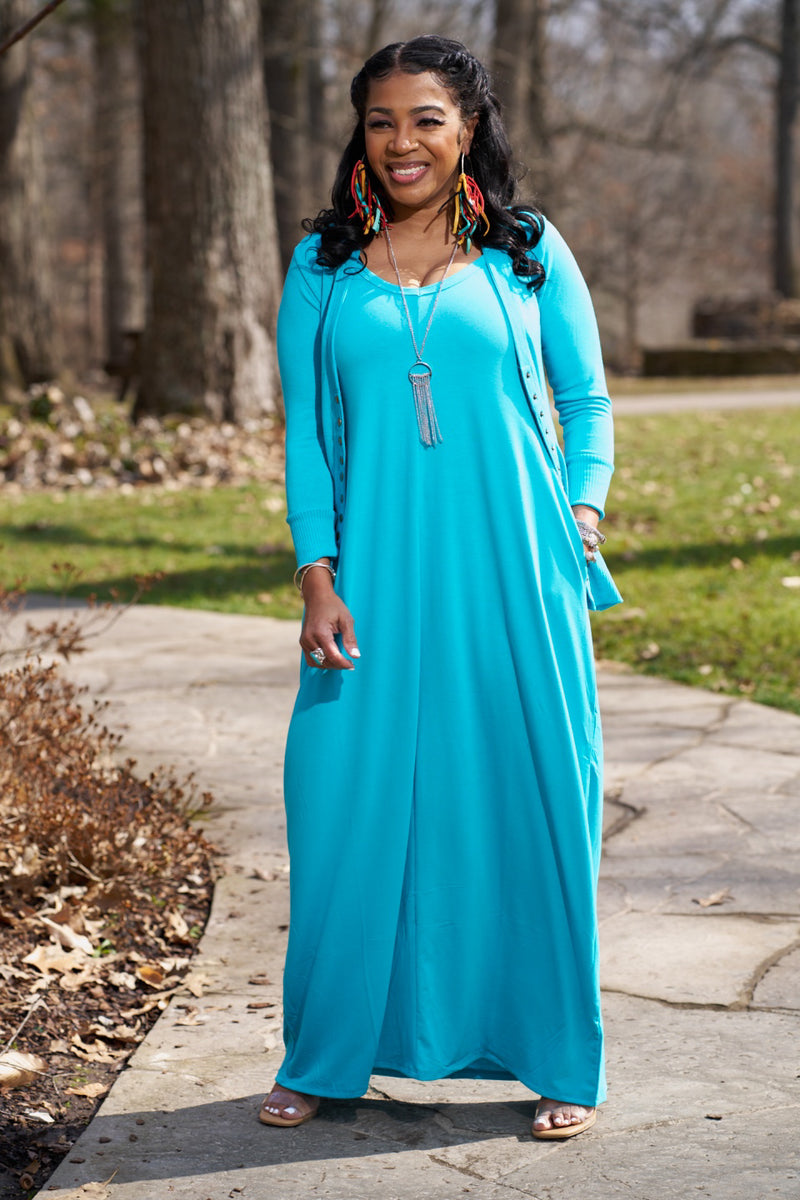 Zircon Maxi dress and Cardigan Set MiMiMichelle Boutique