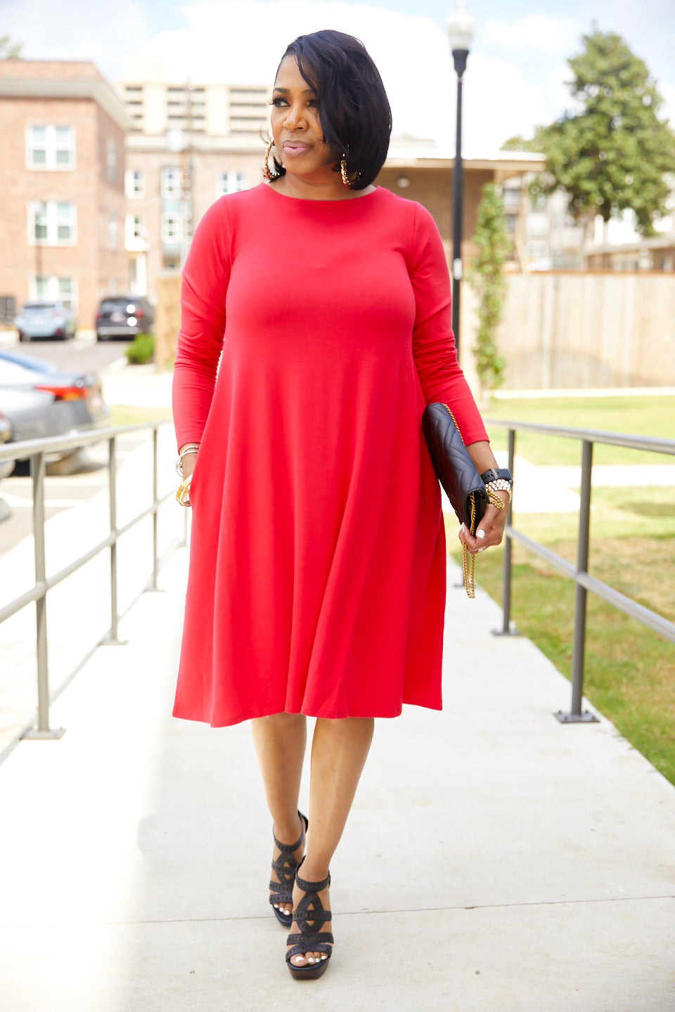 Red LS Flare Dress with Pockets MiMi-Michelle Boutique Red LS Flare Dress with Pockets MiMi-Michelle Boutique