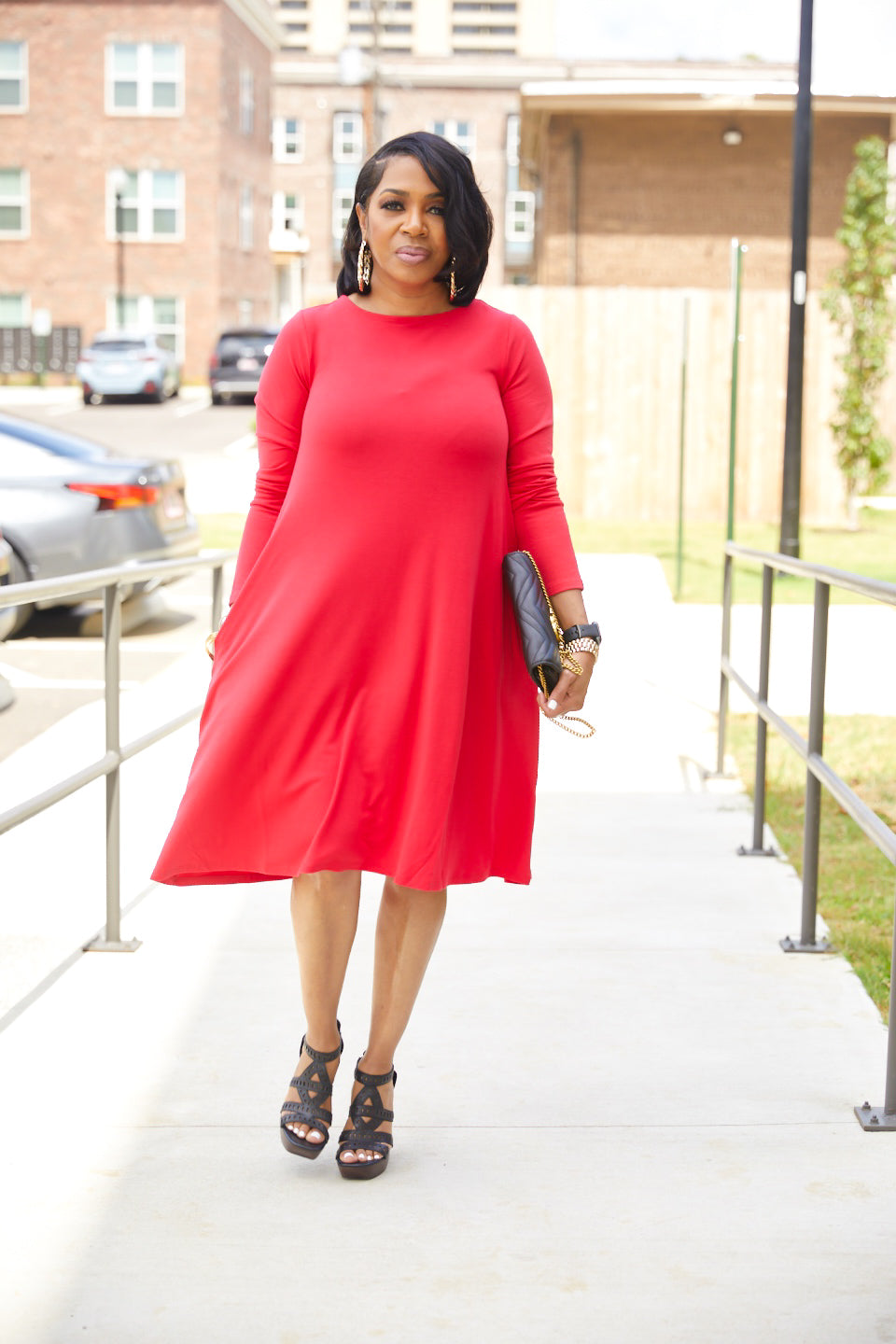 Red LS Flare Dress with Pockets MiMi-Michelle Boutique Red LS Flare Dress with Pockets MiMi-Michelle Boutique