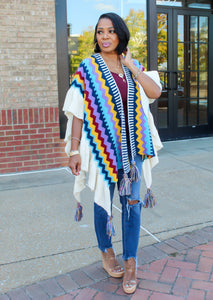 Multicolor Knit Tassel Cardigan
