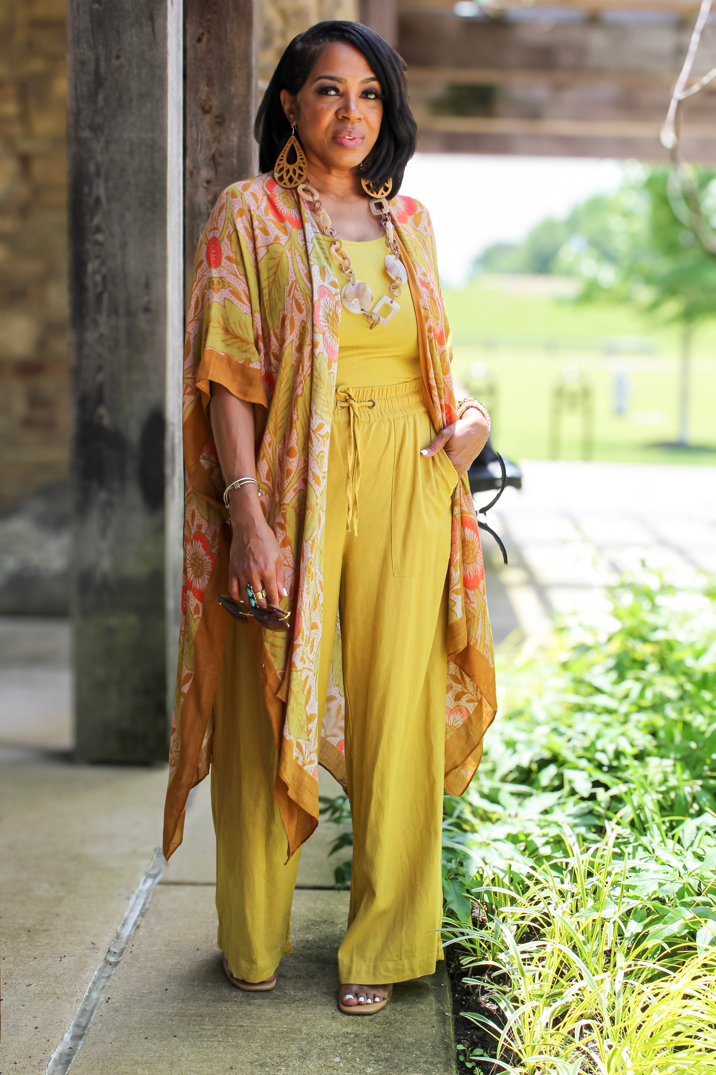 Kiwi Floral Print Kimono