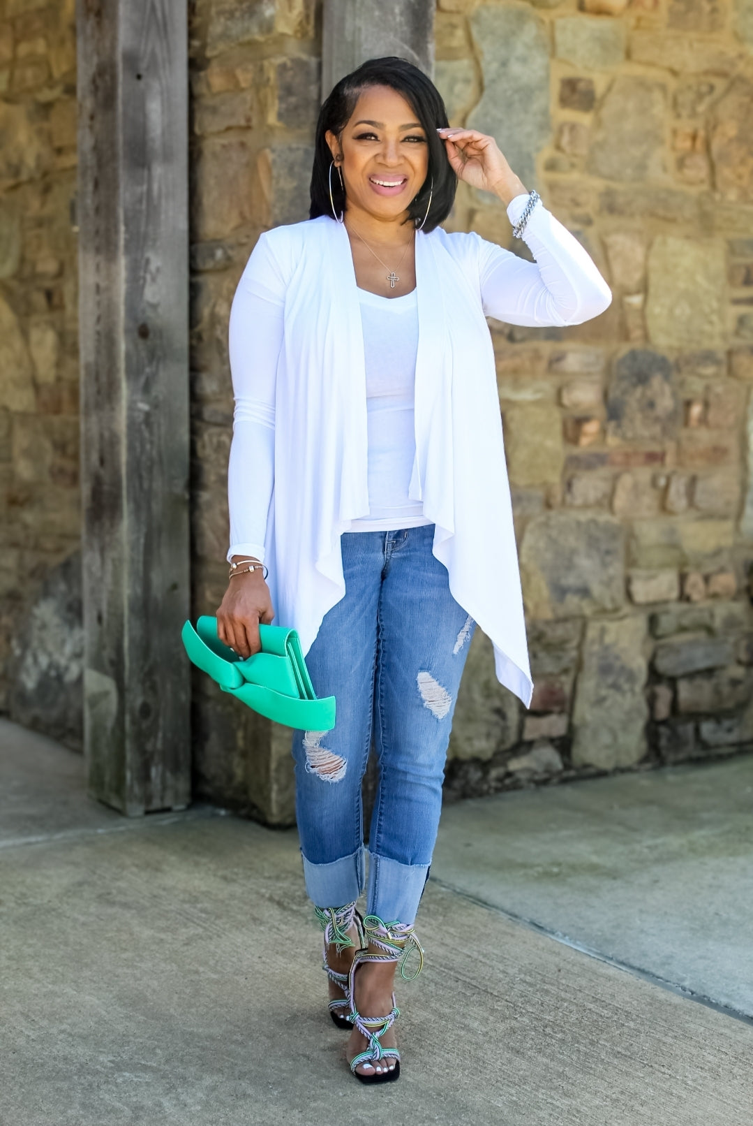 White Cardigan and Shirt Set