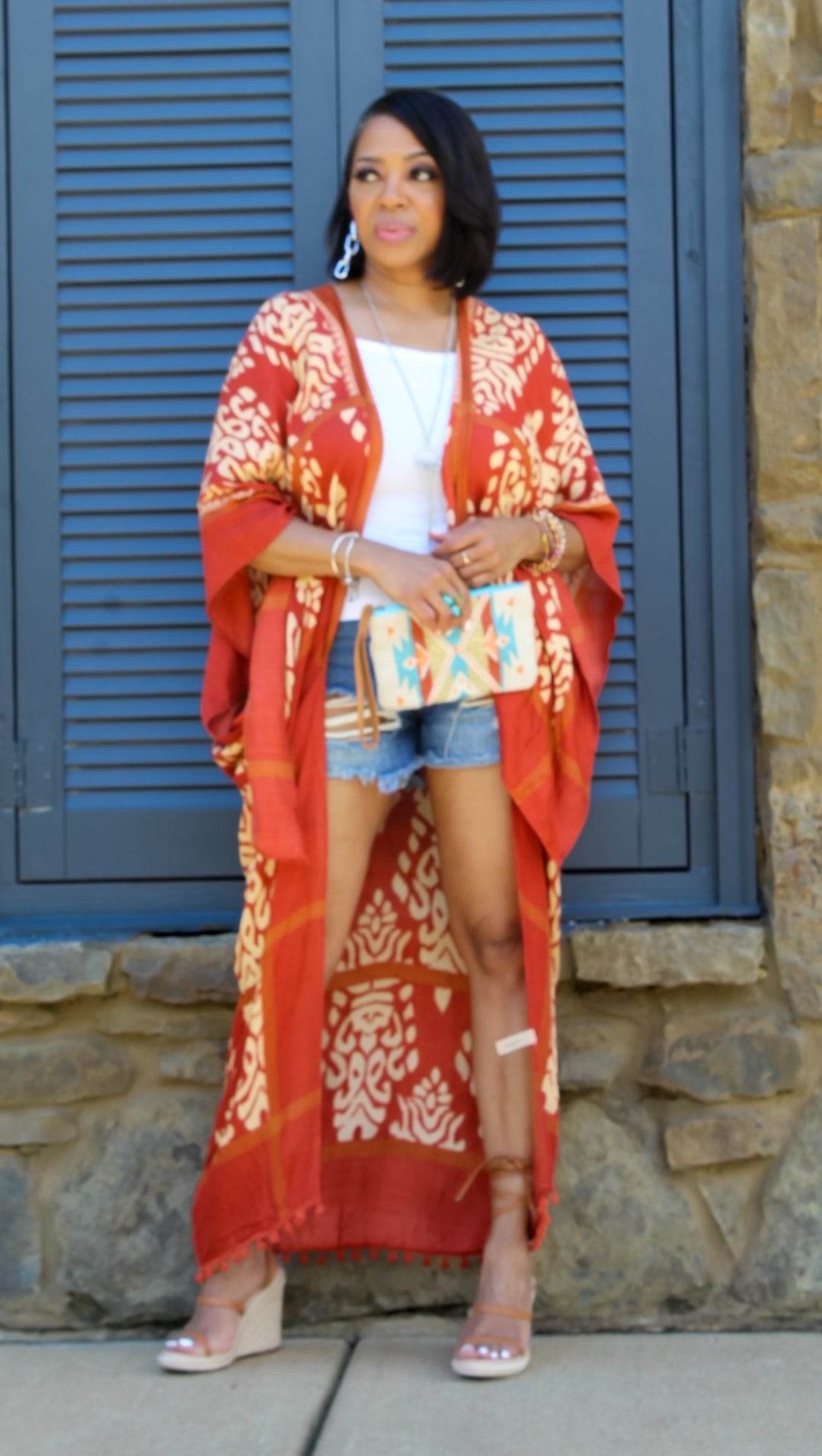 Rust Damask Print Kimono