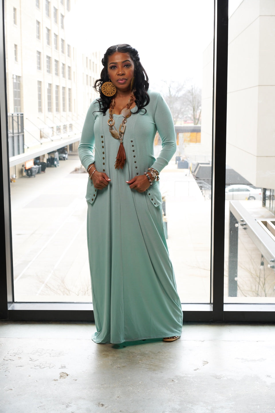 Dusty Green Maxi Dress & Cardigan Set MiMi-Michelle Boutique Dusty Green Maxi Dress & Cardigan Set MiMi-Michelle Boutique
