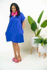 True Blue Gauze Short sleeve V-neck Dress