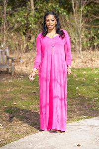 Bright Pink Maxi dress & Cardigan Set