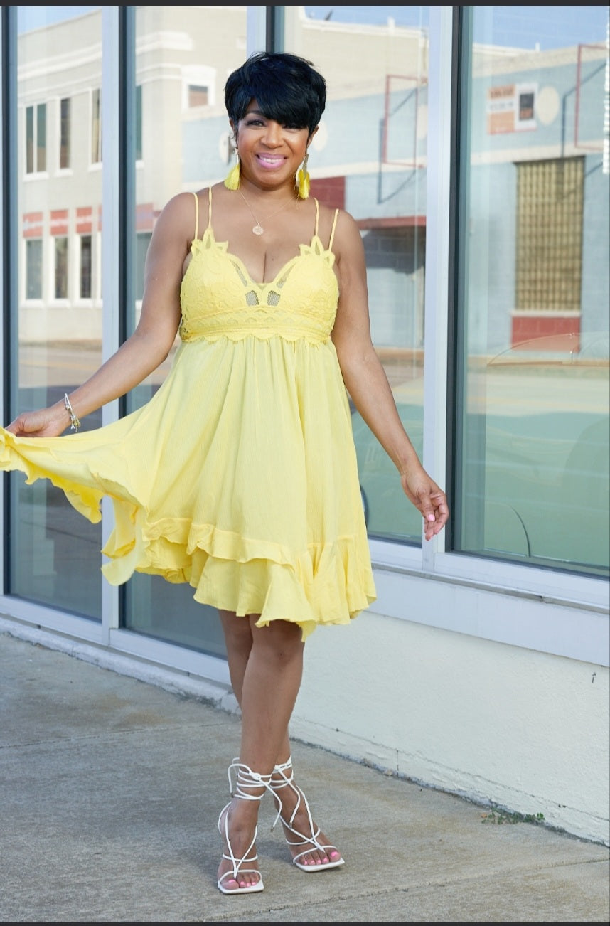 Yellow Crinkle Ruffle Dress MiMi-Michelle Boutique Yellow Crinkle Ruffle Dress MiMi-Michelle Boutique