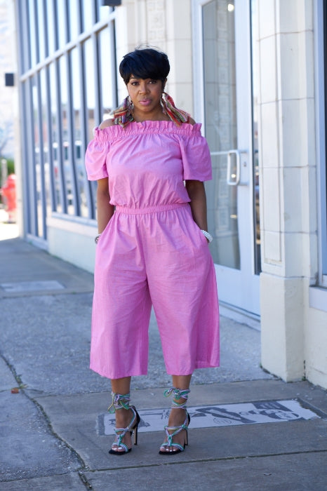 Pink Chambray Romper