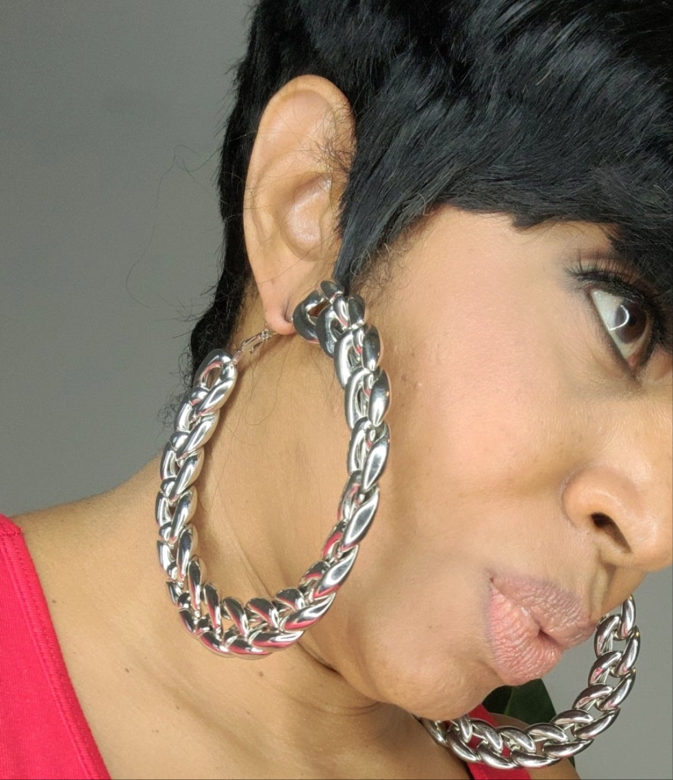 Silver Chain Hoop Earrings