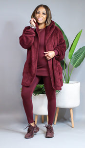 Warm and Wine Hooded Faux Fur Jacket