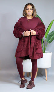 Warm and Wine Hooded Faux Fur Jacket