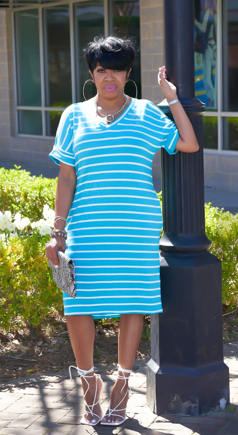 Ice Blue/Ivory V-Neck Dress MiMi-Michelle Boutique Ice Blue/Ivory V-Neck Dress MiMi-Michelle Boutique