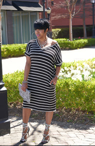 Black/Ivory Striped Vneck Dress
