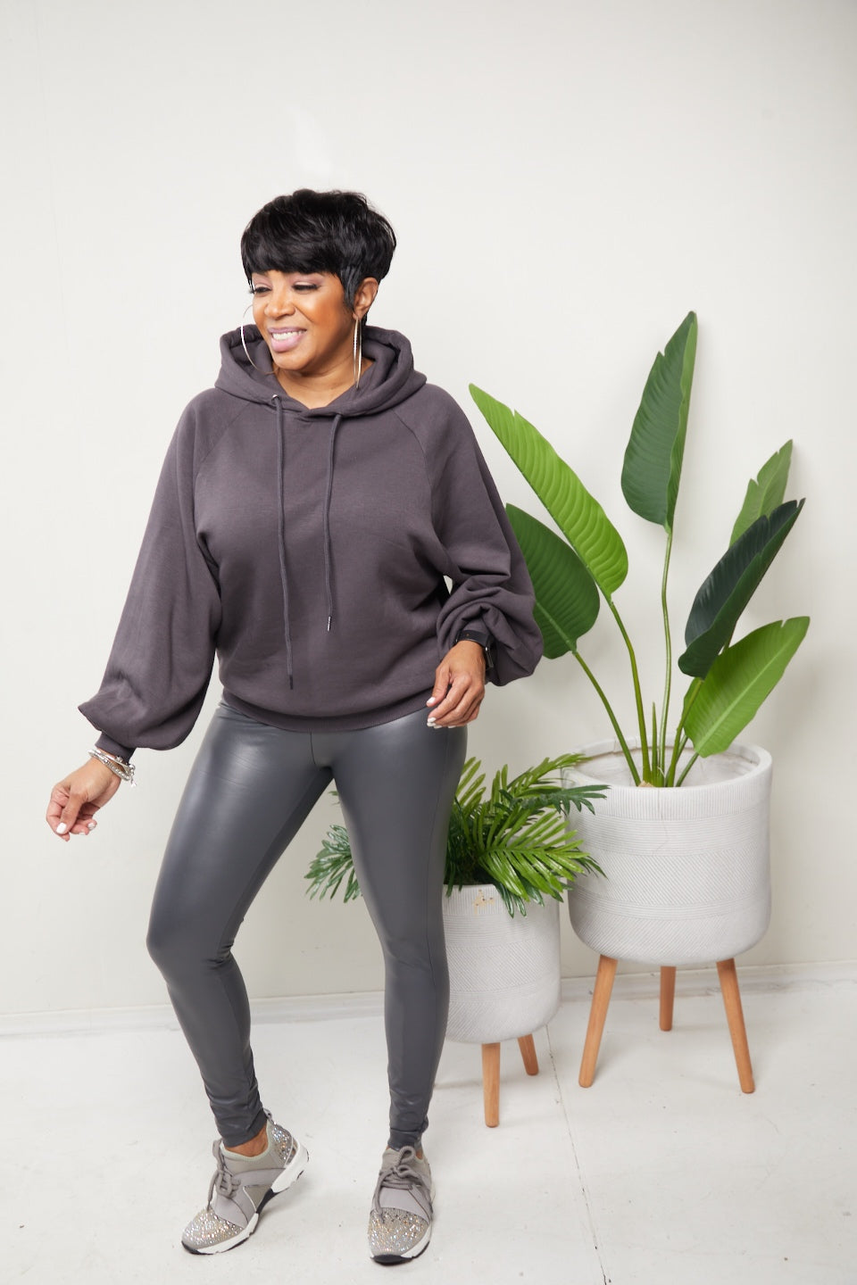 Pewter Hoodie and Faux Leather Legging Set – MiMi-Michelle Boutique